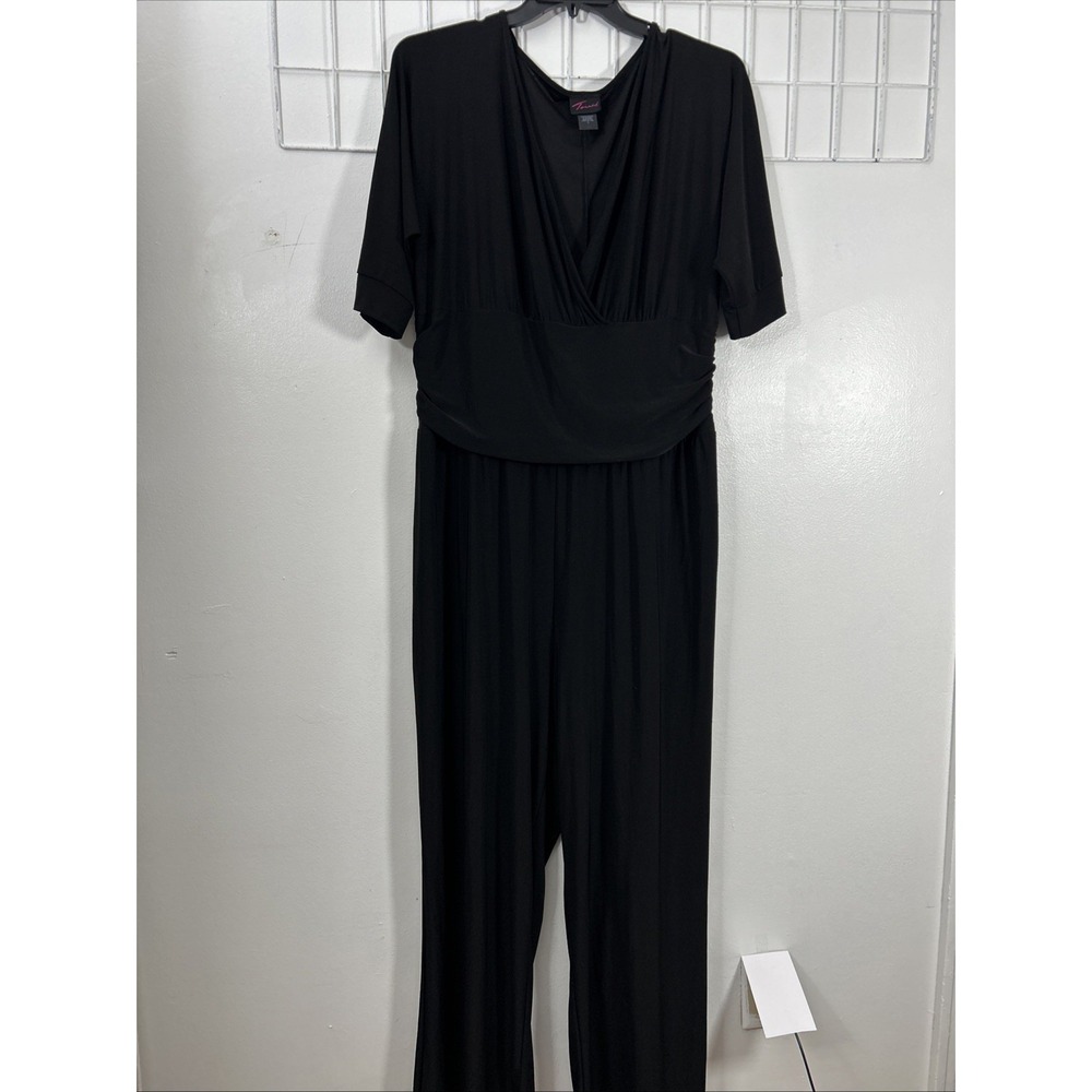 TORRID Women 3 Black Jumpsuit Wide Leg Short Sleeve V Neck Flowy 6448